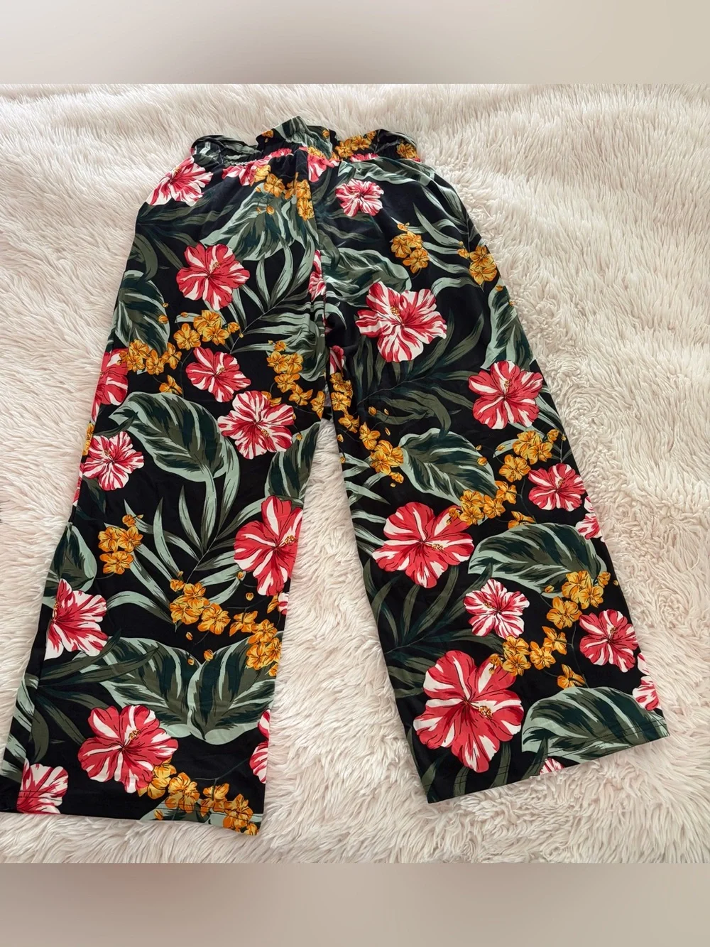 Tropical Floral Wide-Leg Pants - Black with Red & Green Print - Picture 3 of 3